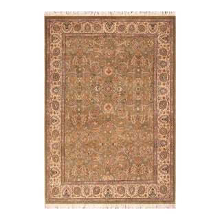 Shabby Chic Floral 1990's Pak-Persian Green/Beige Wool Rug - 6'1'' X 8'6'' For Sale