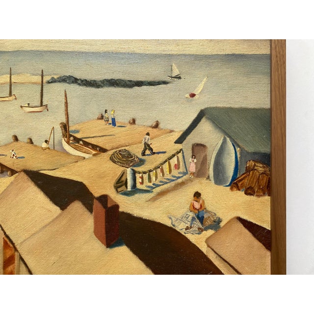 Frank Carson Vintage 1942 Modernist " Provincetown Bay Beach, Waterfront Seascape " Framed Original Signed Post-Impressionist Oil Painting For Sale - Image 12 of 16