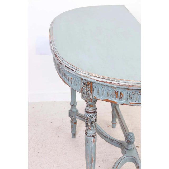 Louis XV Carved Duck Egg Blue Demi Lune Console Made in Spain For Sale - Image 12 of 12