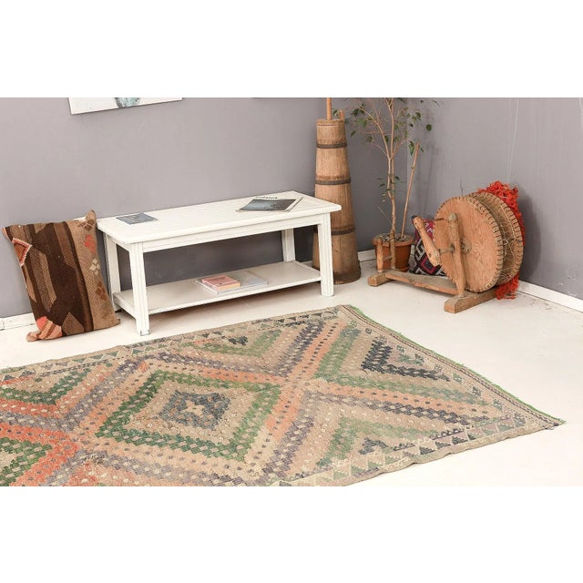 Mid 20th Century Embroidered Faded Embroidered Kilim Rug For Sale In Los Angeles - Image 6 of 7