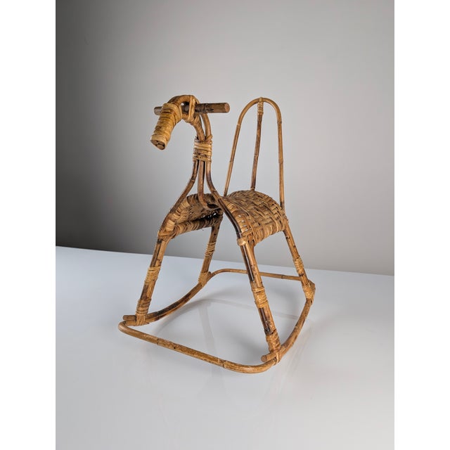 Childrens Rocking Horse in Bamboo and Rattan, 1960s For Sale - Image 10 of 11