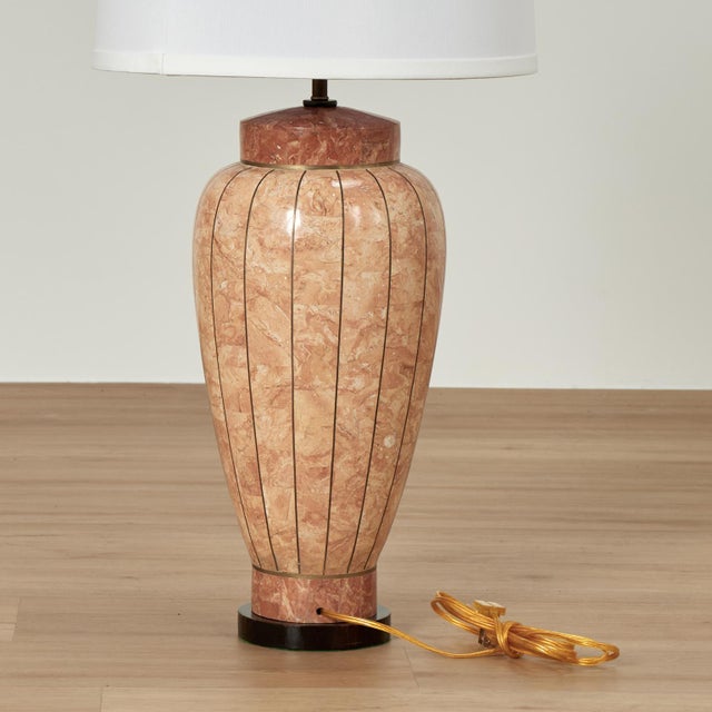 Peach Mid Century Tessellated Marble Table Lamps For Sale - Image 8 of 8