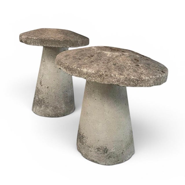 English Mid-20th Century English Style Cast Stone Mushroom Staddle Stones - Pair With Varied Heights For Sale - Image 3 of 11