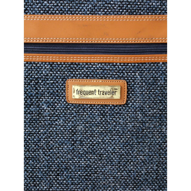 1980s Frequent Traveler Blue Tweed Rolling Suitcase For Sale - Image 12 of 12