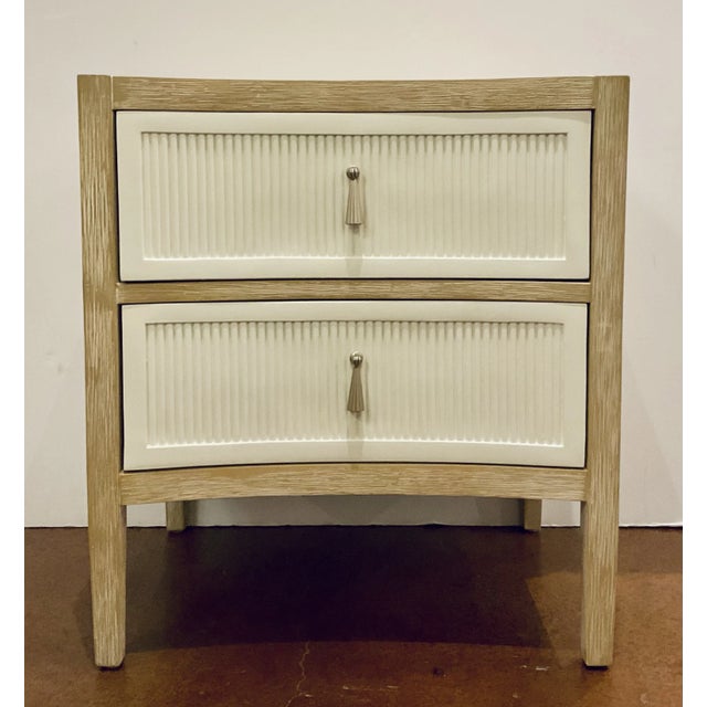 Modern Lillian August Ivory Fluted Cerused Oak Nightstands Pair For Sale - Image 3 of 7