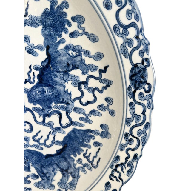 Ceramic Chinese Blue and White Chargers With Scalloped Edge - A Pair For Sale - Image 7 of 12