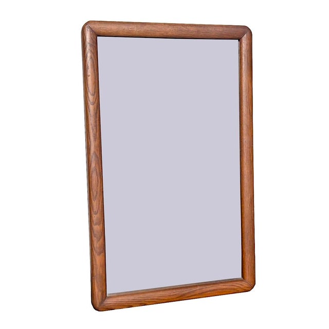 1970s Mid 20th Century Large Oak Wood Framed Mirror For Sale - Image 5 of 15