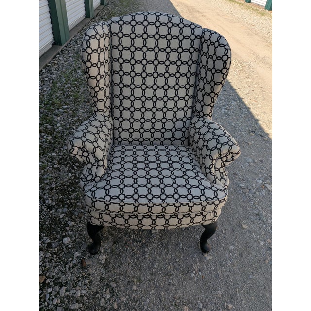 Sylvia Wingback Chair With Ottoman/Stool. Model Is a Traditional Queen Anne Style Chair With Cabriole Legs and Rolled Arms. For Sale - Image 11 of 14