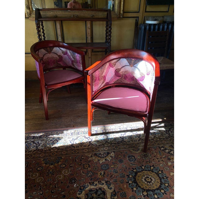 Maroon Art Nouveau Armchairs from Fischel, 1890s, Set of 2 For Sale - Image 8 of 10