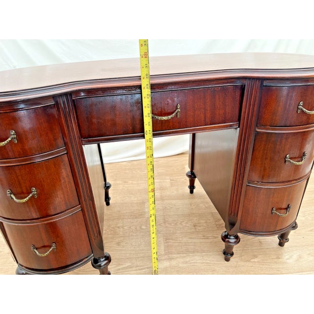 Brown Antique Victorian Desk Kidney Shaped Vanity Seven Dovetail Drawers Mahogany For Sale - Image 8 of 13