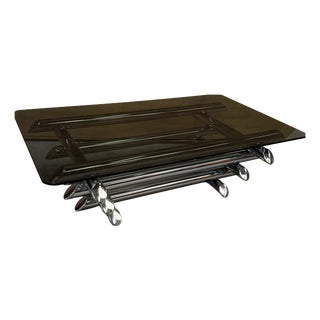 Smoked Glass Coffee Table with Chromed Metal Tubes, 1970s For Sale