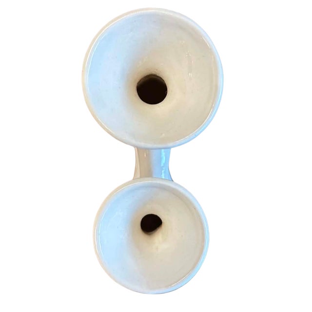 Mid-Century Modern Vintage Mid-Century Modern White Ceramic Double Bud Vase For Sale - Image 3 of 4