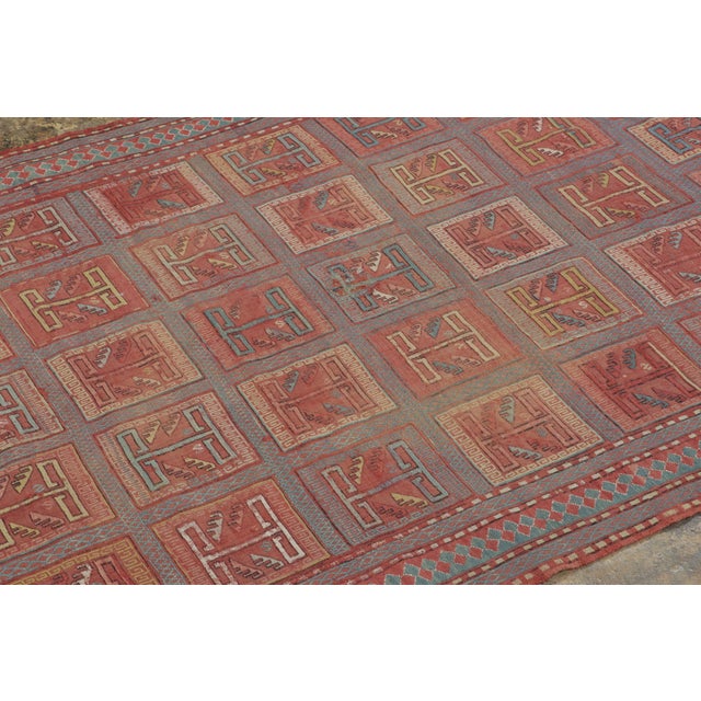 Rug & Kilim Antique Verneh Caucasus Rug in Red With Stylized Geometric Grids - Rug & Kilim For Sale - Image 4 of 7