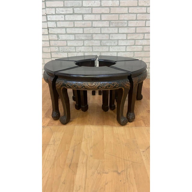 Mid 20th Century Vintage Asian Carved Ornate Tea/Coffee Table With 5 Nesting Stools For Sale - Image 5 of 10