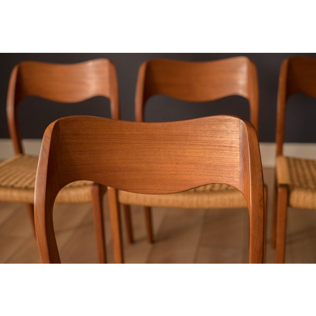 J.L. Møllers Møbelfabrik Set of Six Danish Modern Teak and Paper Cord Niels O. Moller Dining Chairs 71 For Sale - Image 4 of 18