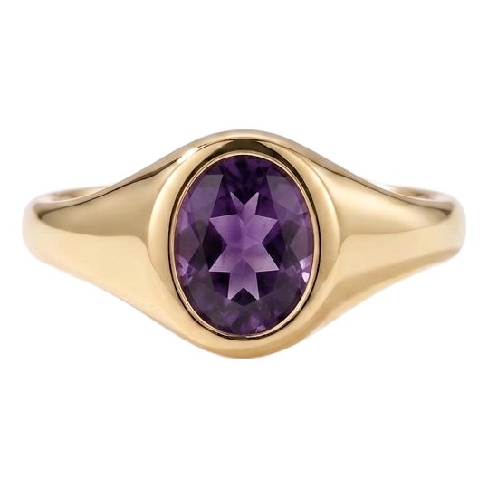 Natural Amethyst Signet Ring | February Birthstone Ring | Dainty Unisex Signet Ring Us 7 For Sale
