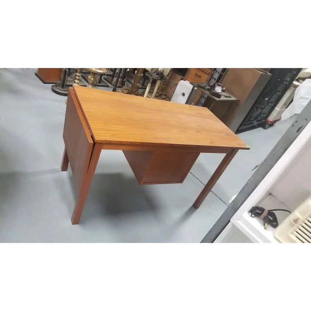 1950s Restored Danish Mid Century Modern Teak Wood Desk With Adjustable Base and Drop Leaf For Sale - Image 10 of 11