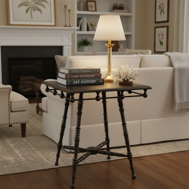 Antique Stick Ball Table-Black Painted-Square Accent-Colonial Style-Side-End For Sale - Image 4 of 10