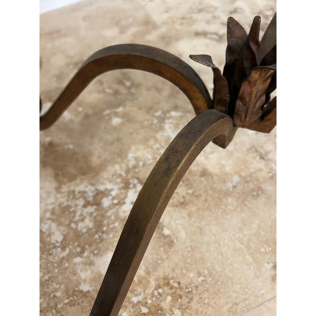 Italian Gilt Iron Scroll Side Table With Custom Notched Glass Top For Sale - Image 4 of 12