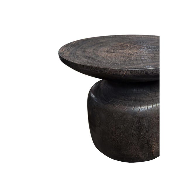 Contemporary Sculptural Suar Wood Side Table, Espresso Finish Modern Organic For Sale - Image 3 of 7