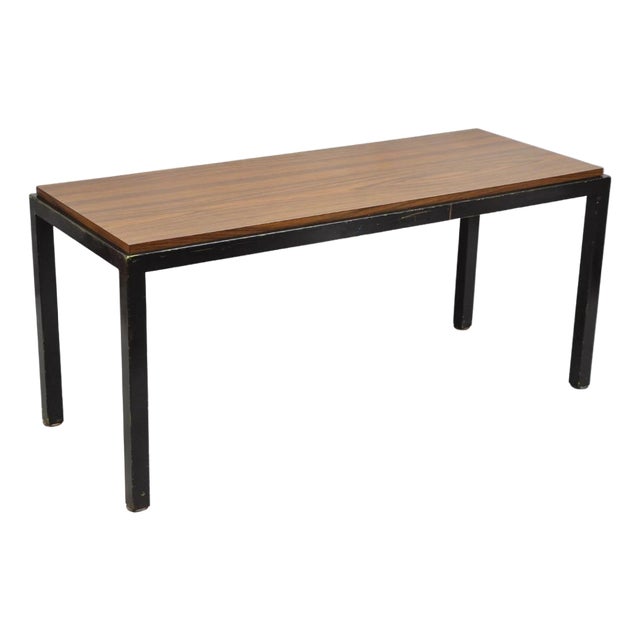 Vintage Mid Century Modern Steel Metal & Faux Rosewood Laminate Coffee Table For Sale