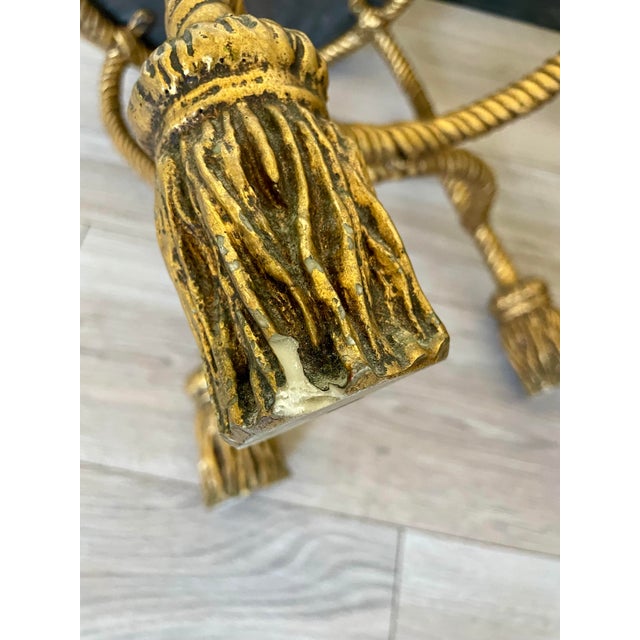 Gold Vintage Italian Hollywood Regency Gilt Metal Rope & Tassel Vanity Stool For Sale - Image 8 of 10