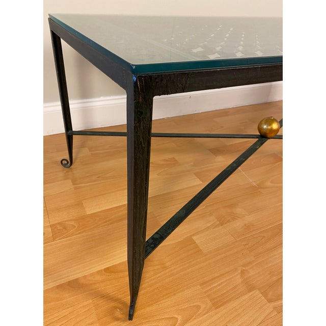 Elegant Wrought Iron Coffee Table With Glass Top and Gilt Accent For Sale - Image 10 of 12