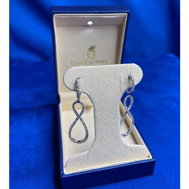 Silver 2.5 Carat Fancy Round Pear Shape Brilliant Cut Diamond Hoop 14 Karat White Gold, A Pair For Sale - Image 8 of 9