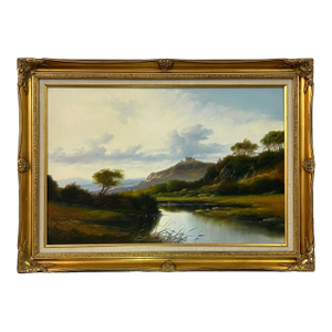 Mountain Lake in Spring Oil Painting of the Scottish Highlands by British Artist 1980 Circa