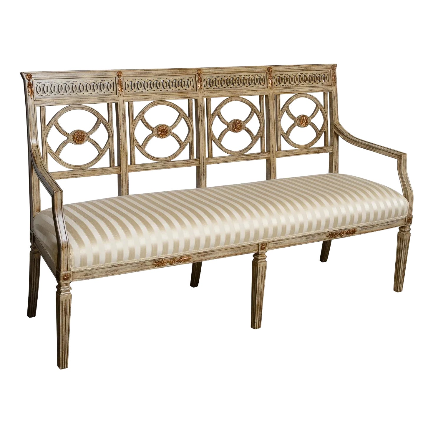 Upholstered Bench With Four Panel Back | Chairish
