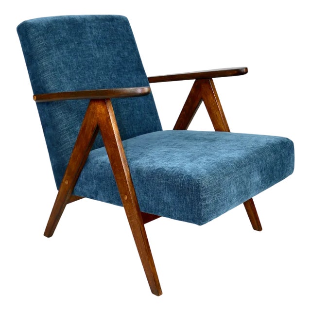 Vintage Denim Blue Armchair, 1970s For Sale