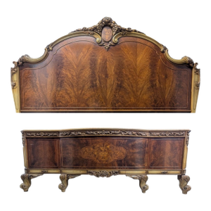 Early 20th Century Romweber French Provincial Louis XV Flame Mahogany and Parcel Painted Bed Frame