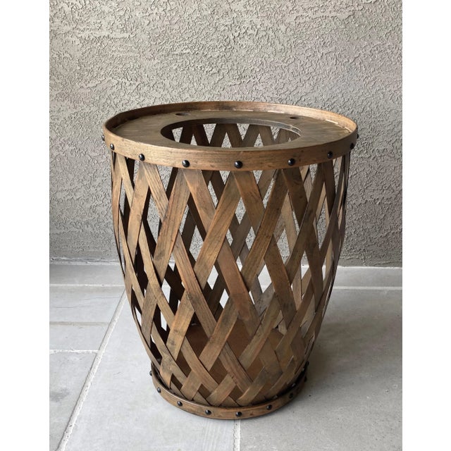 Henredon Circa 76 Collection Solid Oak Slat Barrel Drum Drinks Table