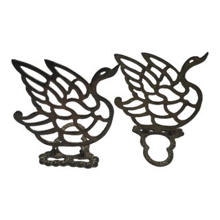 Mid Century Brass Swan Cut Out Bookends - A Pair For Sale