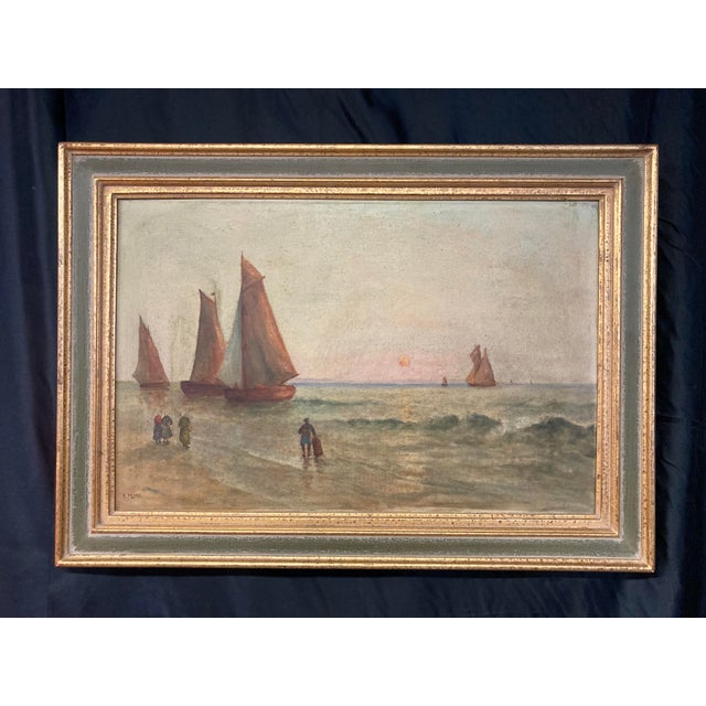 F. Peyre, Seascape at Sunset, 1920s, Oil on Canvas For Sale - Image 14 of 14