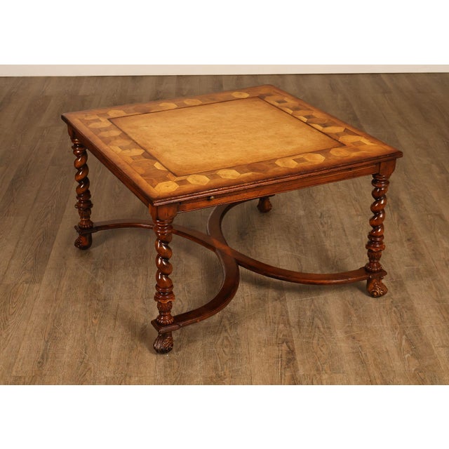 High Quality Leather Inset Square Top Coffee Table with Pull Out Slides on Either Side Mounted on Barley Twist Legs By...