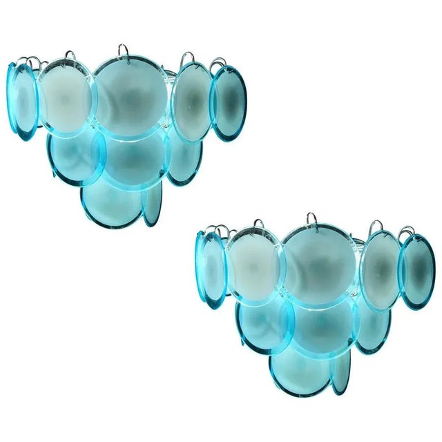 Blue Turquoise Disc Murano Ceiling Lamp from Vistosi, 1970s For Sale - Image 12 of 12