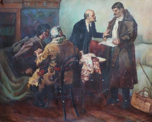 Vladimir Lenin Portrait, Original Soviet Socialist Realism Oil Painting 109-137