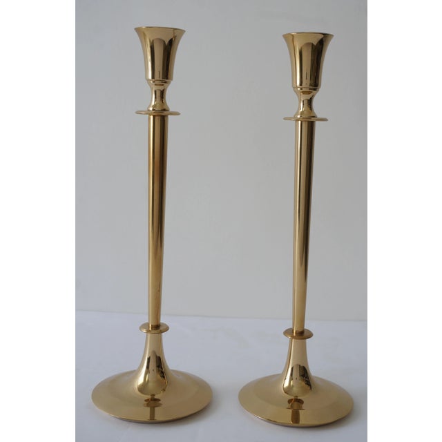 Polished Brass Candlesticks Candle Holders - A Pair For Sale - Image 9 of 9