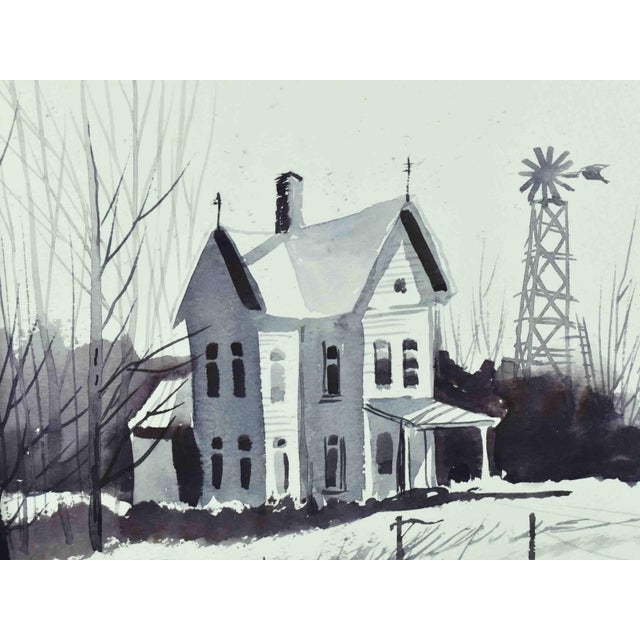 Contemporary 1996 Watercolor Winter Landscape Painting by T.Haverfield - Framed For Sale - Image 3 of 7