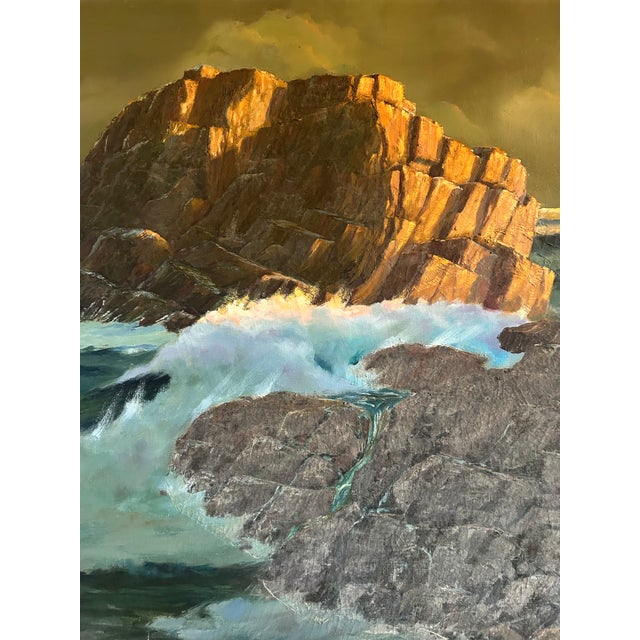 1980s Large Vintage Seascape Oil Painting of a Rocky Coast For Sale - Image 5 of 8
