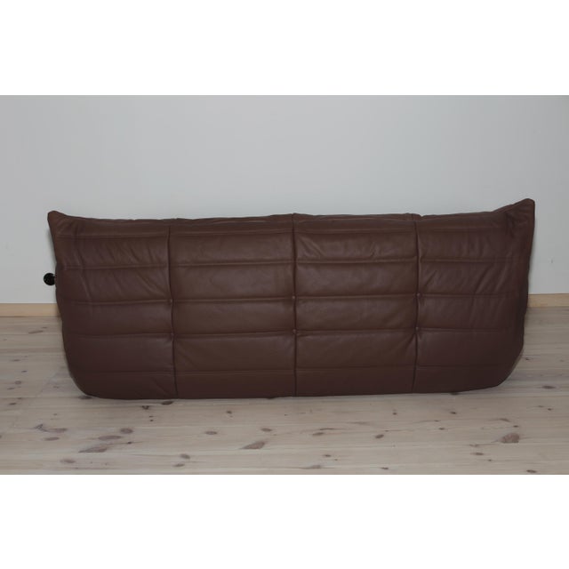 Togo Three-Seater Sofa in Dark Brown Leather by Michel Ducaroy for Ligne Roset For Sale - Image 5 of 11