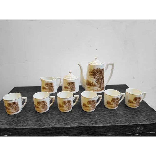 Brown Coffee Set in Porcelain, Set of 9 For Sale - Image 8 of 16