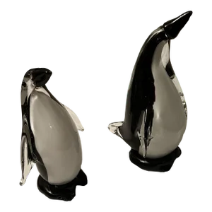 2000s, Set of Two Glass Penguin Figurines, Murano Glass Style