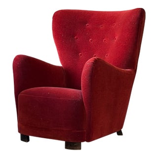 Danish Cabinetmaker Wingback Chair in Mohair For Sale