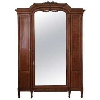Edwardian Fruitwood Inlay and Mirrored Armoire For Sale