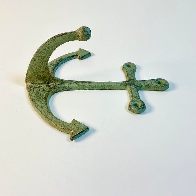 Metal 1970s Vintage Nautical Coastal Arts & Crafts Cast Iron Anchor Wall Hook For Sale - Image 7 of 11