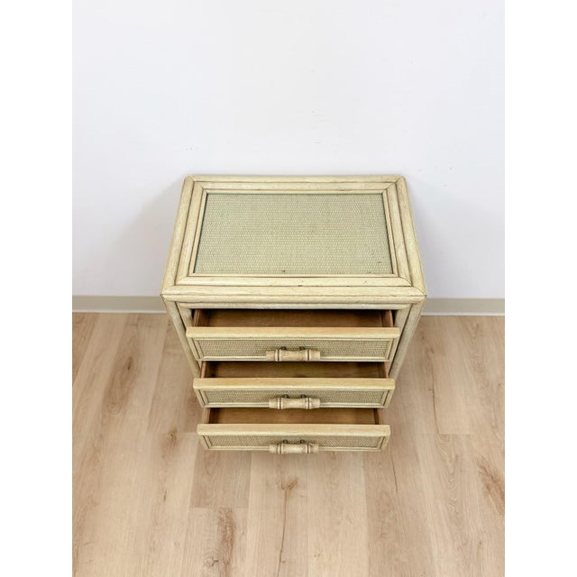 Mid 20th Century Ficks Reed Style Faux Bamboo Nightstand Beige Coastal Hollywood Regency Bedside Table For Sale - Image 9 of 13