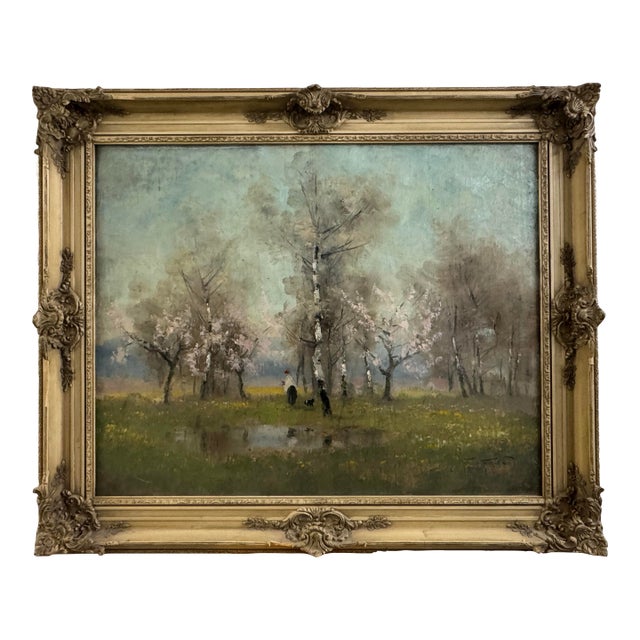 Circa 1900 Hungarian Oil Painting of Blossom Orchard, Signed Kezdi For Sale