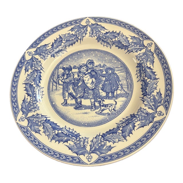 1970s Spode Victorian Children Christmas Plate” Gathering Kindling”-Set of 2 For Sale
